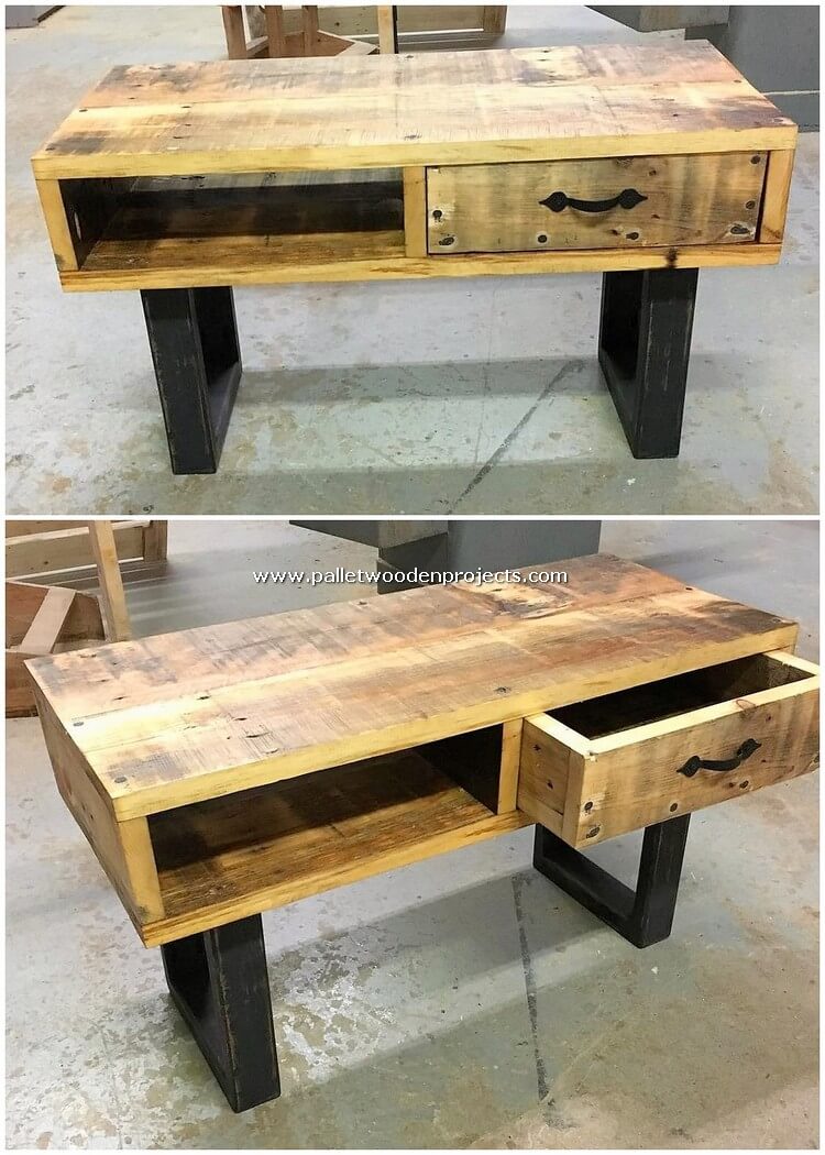 Mesa de palets de madera con cajón