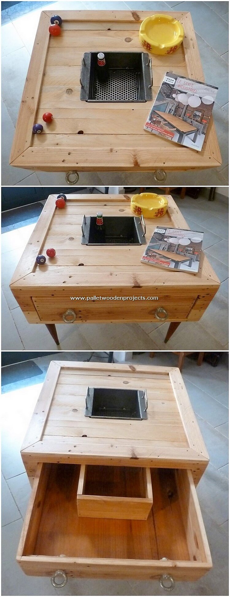 Mesa de madera de palet con cajón