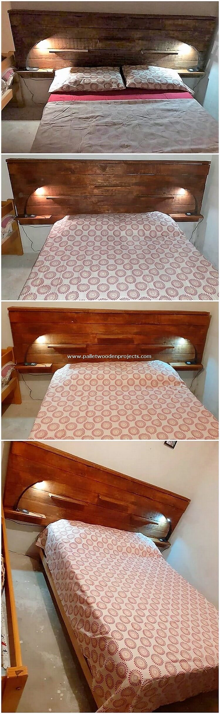 Cabecero de cama de palets con iluminación